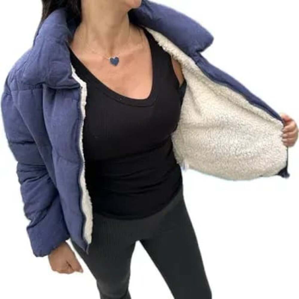 Ci Sono Women's Navy Velvet Sherpa Lined Puffer Jacket Size L